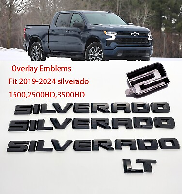 #ad Gloss Black Overlay Emblem Fit 2019 2024 Chevrolet Silverado 1500 LT