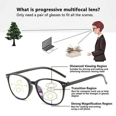 #ad Reading Multifocal Glasses Progressive Anti Blue Light Transition Photochromic $9.99