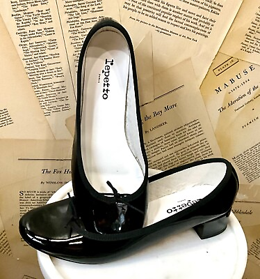 #ad Anthropologie Repetto Camille Ballet Heels Black Patent Leather 40 8.5 9 NEW