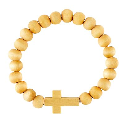 #ad Wood Bead Bracelet Wooden Stretch Natural Religious Bracelets Pack of 12