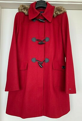 #ad Retail $275 Tommy Hilfiger Red Hooded Wool Duffle Toggle Coat Size M New
