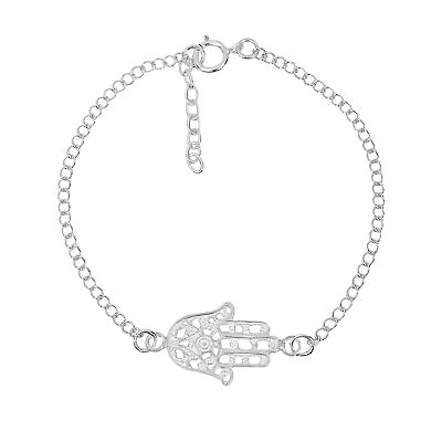 #ad Delicate Hamsa Hand Sterling Silver Chain Link Bracelet