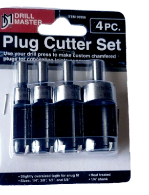 #ad BRAND NEW DRILL MASTER Plug Cutter Set. 1 4quot; 3 8quot; 1 2quot; 5 8quot; 4 pc USA SELLER