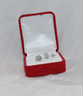 #ad Gold Earrings IGI GIA 3 Carat Round Lab Grown Diamond 14K White 3 Prongs Studs