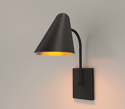 #ad 15.16in Contemporary Black 1 Light Indoor Wall Light Brass Interior No Bulb