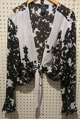 #ad Lemmie Nina Leonard Black White Long Sleeve Blouse Top 3X Cover Sheer Floral