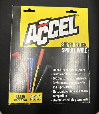 #ad ACCEL 5114K Spark Plug Wire Set 8mm Super Stock Custom Black Wire $59.99