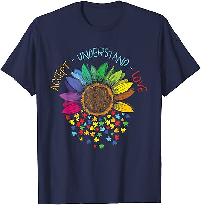 #ad Autism Accept Understand Love ASD Rainbow Flower Unisex T Shirt