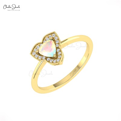 #ad Trillion Cut Halo Ring Natural Opal Minimal Ring 14k Gold Diamond Wedding Rings