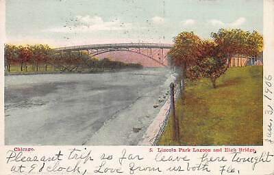 #ad Lincoln Park Lagoon and High Bridge Chicago Illinois 1906 Postcard Used