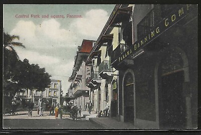 #ad Central Park and Square Panama Early Postcard Used in 1908