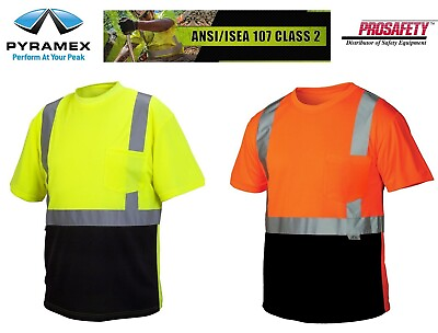 #ad CLASS 2 HIGH VISIBILITY REFLECTIVE HI VIS ROAD WORK SAFETY BLACK BOTTOM T SHIRT