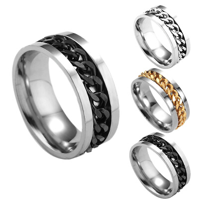 #ad Women Men Rings Chain Spinner Ring Titanium Fidget Band Anti Anxiety Finger