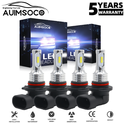 #ad 4PCS 9005 9006 LED Combo Headlight Kit Bulbs 6000K Cool White COB High Low Beam