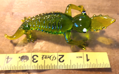 #ad Rare in box Small Detailed 4quot; Green Murano Glass Alligator Crocodile Unbranded