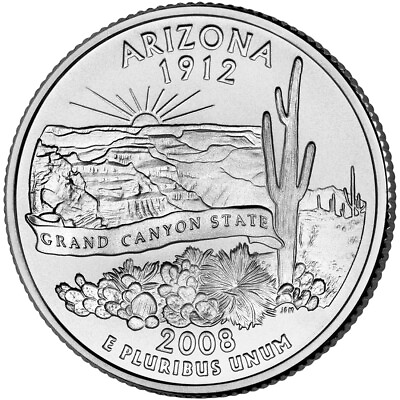 #ad 2008 P Arizona State Quarter. Uncirculated from US Mint roll.