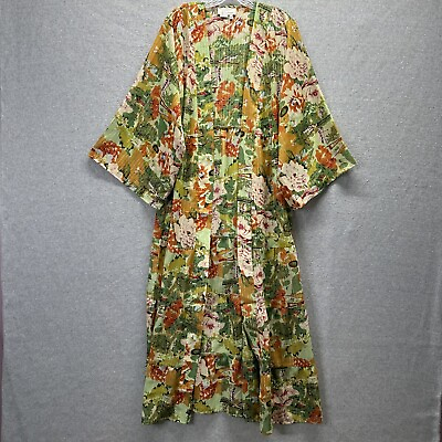 #ad Anthropologie Kimono Womens One Size Floral Motif Long Duster Breezy Bohemian