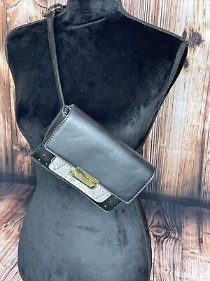 #ad BCBGeneration Black Snake print Belt crossbody bag Studded Faux Leather $27.00