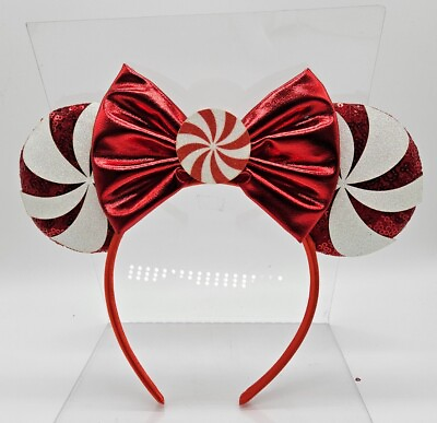 #ad Disney® Mouse Ears Headband Christmas Candy Red Bow #11