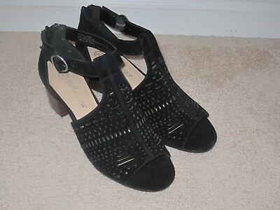 #ad NWOB Bella Vita Suede Back Zipper Strappy Block Heeled Sandals Black Sz 8.5W