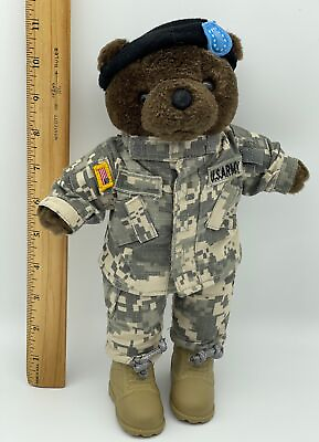 #ad vintage Bear force plush Ira Green Inc 1989 camo US army bear fatigues With Boot