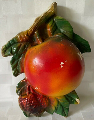#ad Vintage Painted Ceramic Wall Hanging KITCHEN STRING HOLDER Dispensor APPLE Fruit