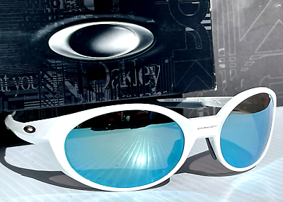 #ad NEW Oakley EYE JACKET White POLARIZED Galaxy Chrome Silver Lens Sunglass 9438
