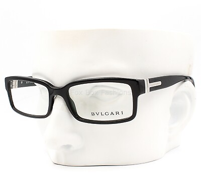 #ad Bvlgari 3014 501 Eyeglasses Glasses Polished Black w Silver Logo 54 17 140