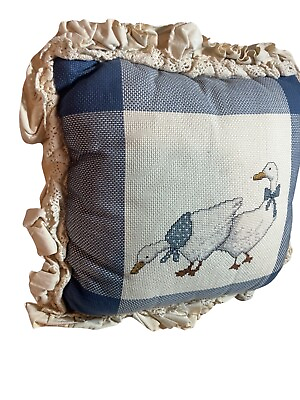 #ad Handmade Blue And White Stripped Decorative Pillow With Country Geese