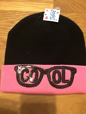 #ad Justice Girls Pink Black Neon Sequin COOL Sunglasses Knit Winter Hat NEW Nwt