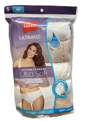#ad Hanes Women#x27;s 5 Pack Cool Comfort Ultimate Cotton Comfort Ultra Soft Hipster