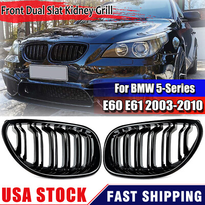 #ad Front Kidney Grill Glossy Black for 2003 2010 BMW E60 E61 525i 535i 550i M5 4DR