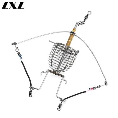 #ad Fishing Feeder Automatic Tackle Launcher Trap Spring Cage Hook Double Pesca Took