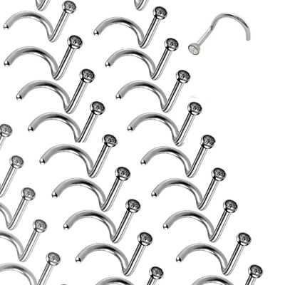 #ad 200 Surgical Steel Nose Screw with Clear Cz Gem Bulk14