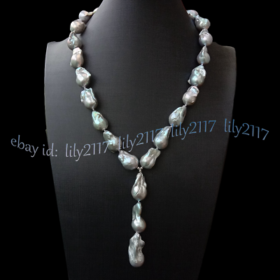 #ad HUGE 15 25MM GRAY FRESHWATER CULTURED KESHI REBORN BAROQUE PEARL NECKLACE 20#x27;#x27;