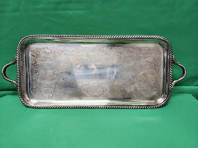 #ad VTG Silver Plate Etched Serving Tray EPC 5 258 with Handles 19quot; Rectangular