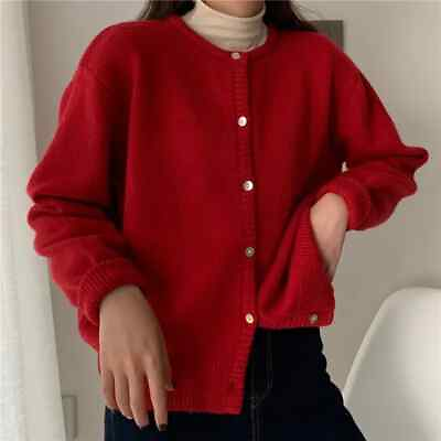#ad Women Solid Crew Neck Retro Basic Jumper Sweater Knitted Long Sleeve Loose Daily