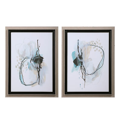#ad Abstract Dancer Gray Blue Wall Art Print Set 2 White Drawing Framed Inkblot