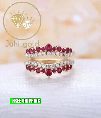 #ad Unique Wedding Enhancer Wrap Ring 2Ct Round Simulated Ruby 14k Yellow Gold Over