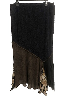 #ad Vintage Y2K Women#x27;s Lace Skirt Gypsy Boho Maxi Panels Pull On Black Multi Sz 14