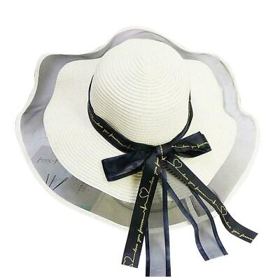 #ad Summer Sun Straw Hat With Lace Bowknot Beach Travel Paper Brim Big UV C1X6