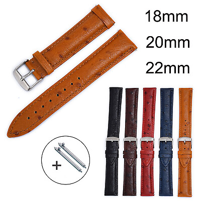 #ad 20mm Ostrich Pattern Watch Band Genuine Leather Strap 22mm 18mm Replacement Belt