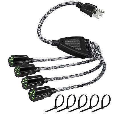 #ad 3 Prong 1 to 4 Outlet Power Splitter Cord 1 Pack 1.5FT 18Inch Power Extensi...