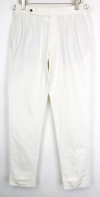 #ad SUITSUPPLY Braddon Men Trousers UK32R Off White Pure Cotton Pleated Classic