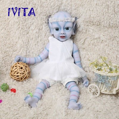 #ad IVITA 18#x27;#x27; Floppy Silicone Cute Doll Big Eyes Ears Fairy Reborn Baby Kids Gift
