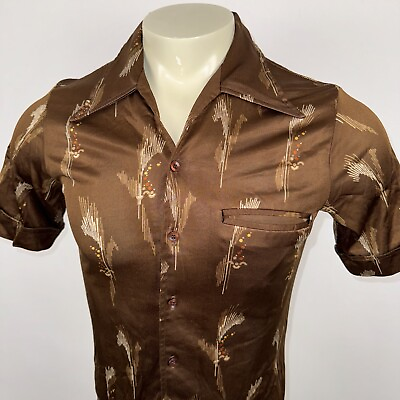 #ad Gino California Shirt Mens Medium Disco Geometric Nylon Arnel VTG 60s 70s Groovy