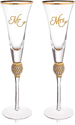 #ad Wedding Champagne Flute Mr And Mrs Champagne Flute With Gold Rim Wedding Gift Fo $43.44