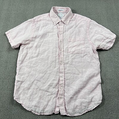 #ad Porter And Ash Shirt Adult Large Pink Button Up Linen Short Sleeve Casual Men#x27;s