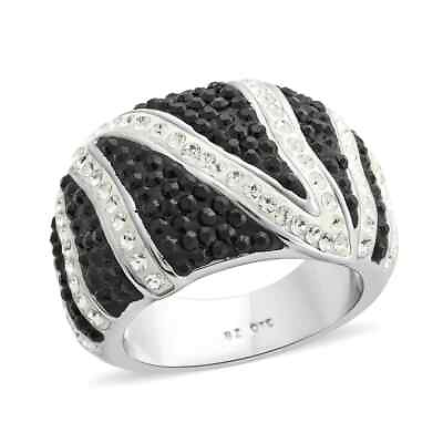 #ad Silvertone White Black Crystal Ring Jewelry Gift for Women