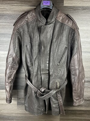 #ad Vintage 90#x27;s Bermans Leather mens Leather Trench Coat Mens XL size 42 Med Large